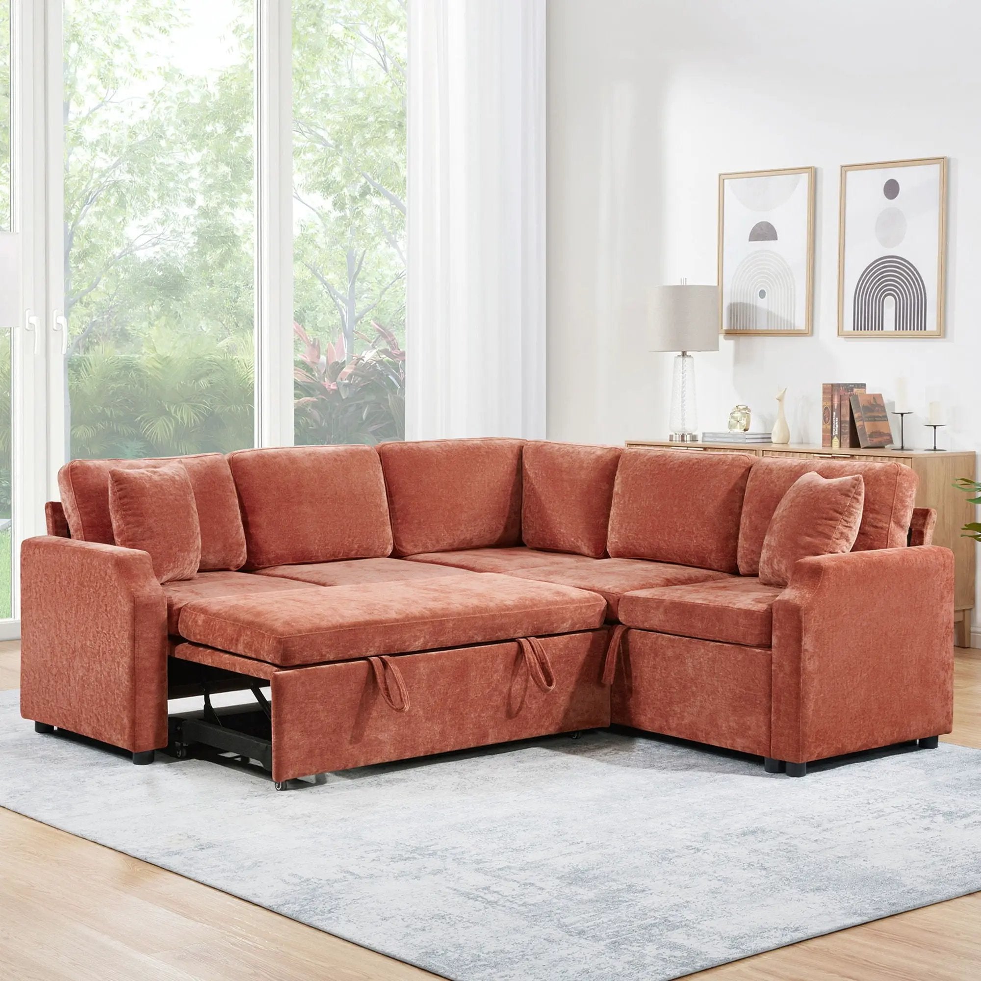 Modern L Shaped Sectional Sofa Bed With Hidden Storage Upholstery by HouseOfZazla