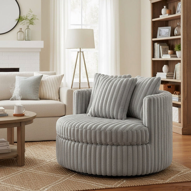 Mindy - Oversized Swivel Barrel Chair - Gray by HouseOfZazla