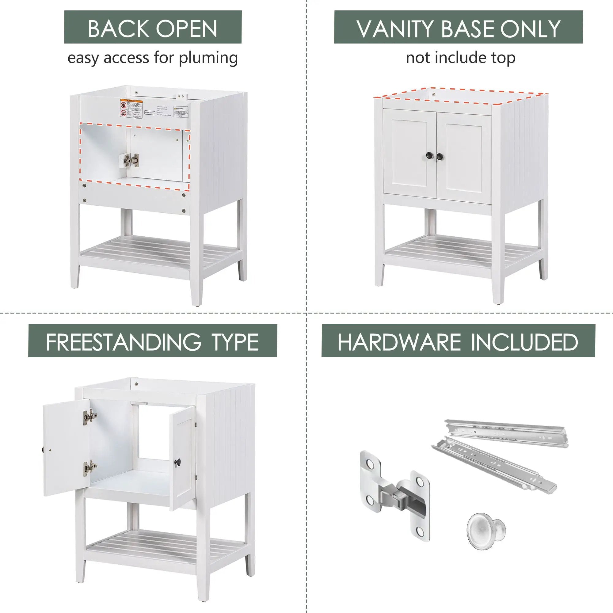 Bathroom Vanity Base Only, Soild Wood Frame, Bathroom Storage Cabinet With Doors And Open Shelf by Unique Piece Furniture