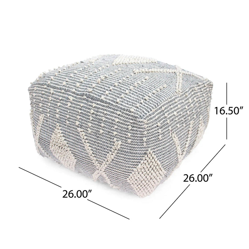 Diamond - Handcrafted Faux Yarn Pouf - Ivory / Gray by Unique Piece Furniture