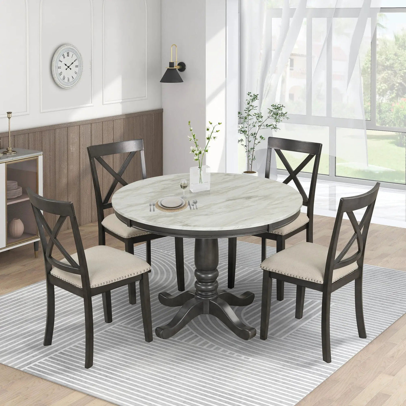 5 Pieces Dining Table And Chairs Set For 4 Persons, Kitchen Room Solid Wood Table With 4 Chairs by HouseOfZazla