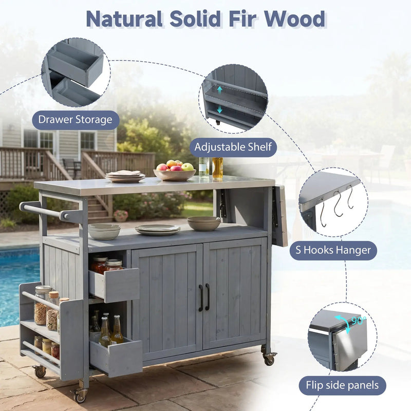 54.33" Farmhouse Rolling Outdoor Kitchen Cart by HouseOfZazla