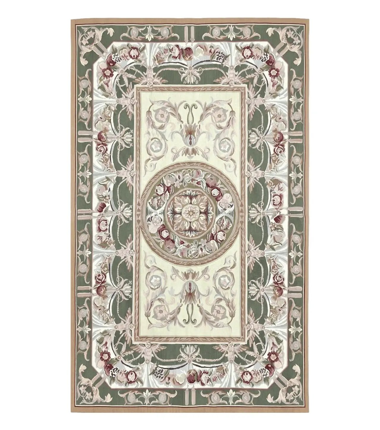 Aubusson Rug 5x8, Wool Handmade Vintage Carpet, Angel Motifs, Flatweave Rug 5 x 8, Medium Sized, European Design by Jewel Rugs