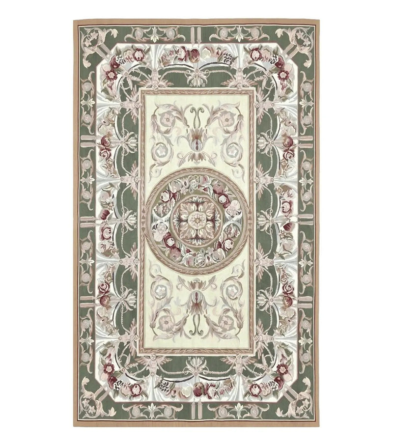 Aubusson Rug 5x8, Wool Handmade Vintage Carpet, Angel Motifs, Flatweave Rug 5 x 8, Medium Sized, European Design by Jewel Rugs