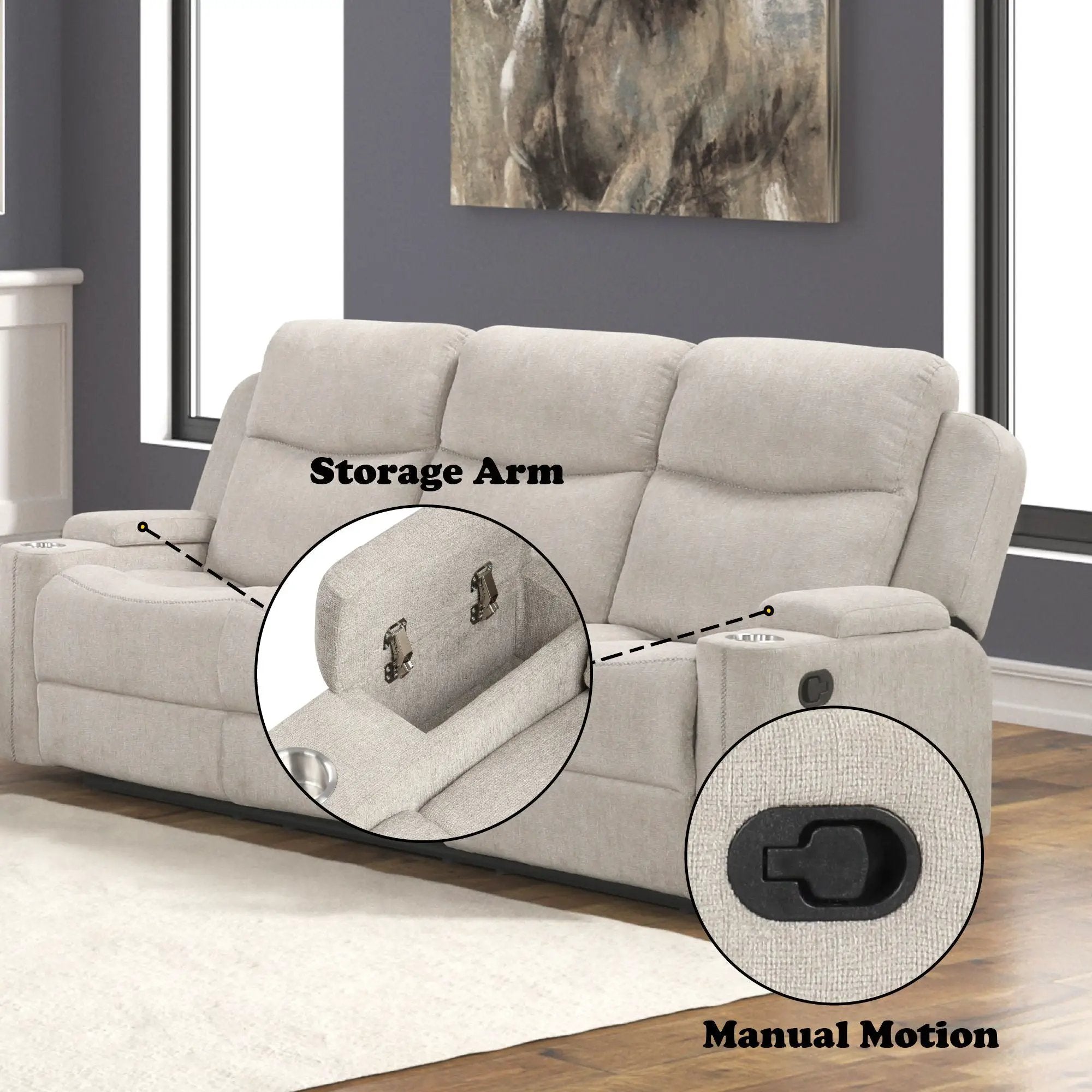 Galya - 3 Piece Living Room Set Sofa Loveseat Chair - Light Gray by HouseOfZazla