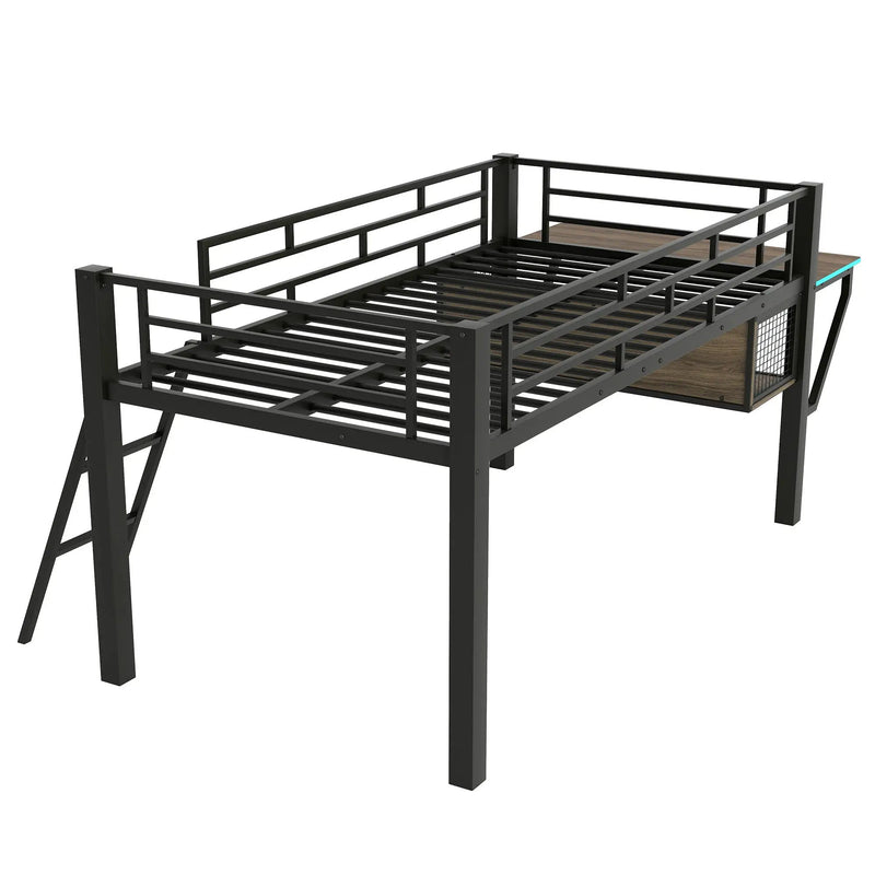 Gaming - Twin Loft Bed With Desk And LED - Black by HouseOfZazla