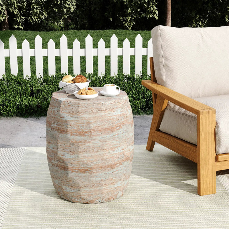 Travertine Lightweight Concrete Side Table For Indoor / Outdoor Use - Beige by HouseOfZazla