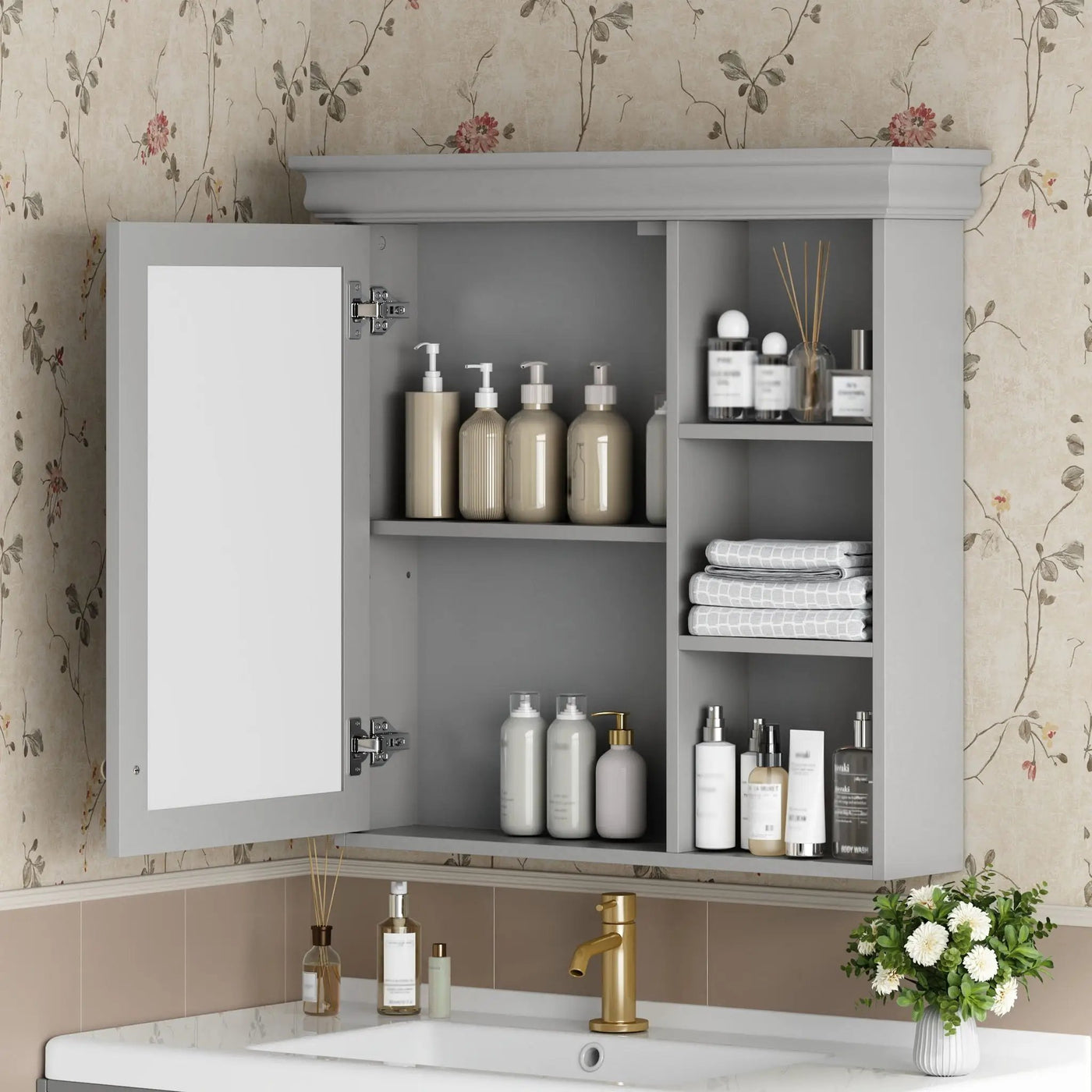 Wall Mounted Bathroom Medicine Cabinet With Mirror And Adjustable Storage With Soft Close Hinges by Unique Piece Furniture