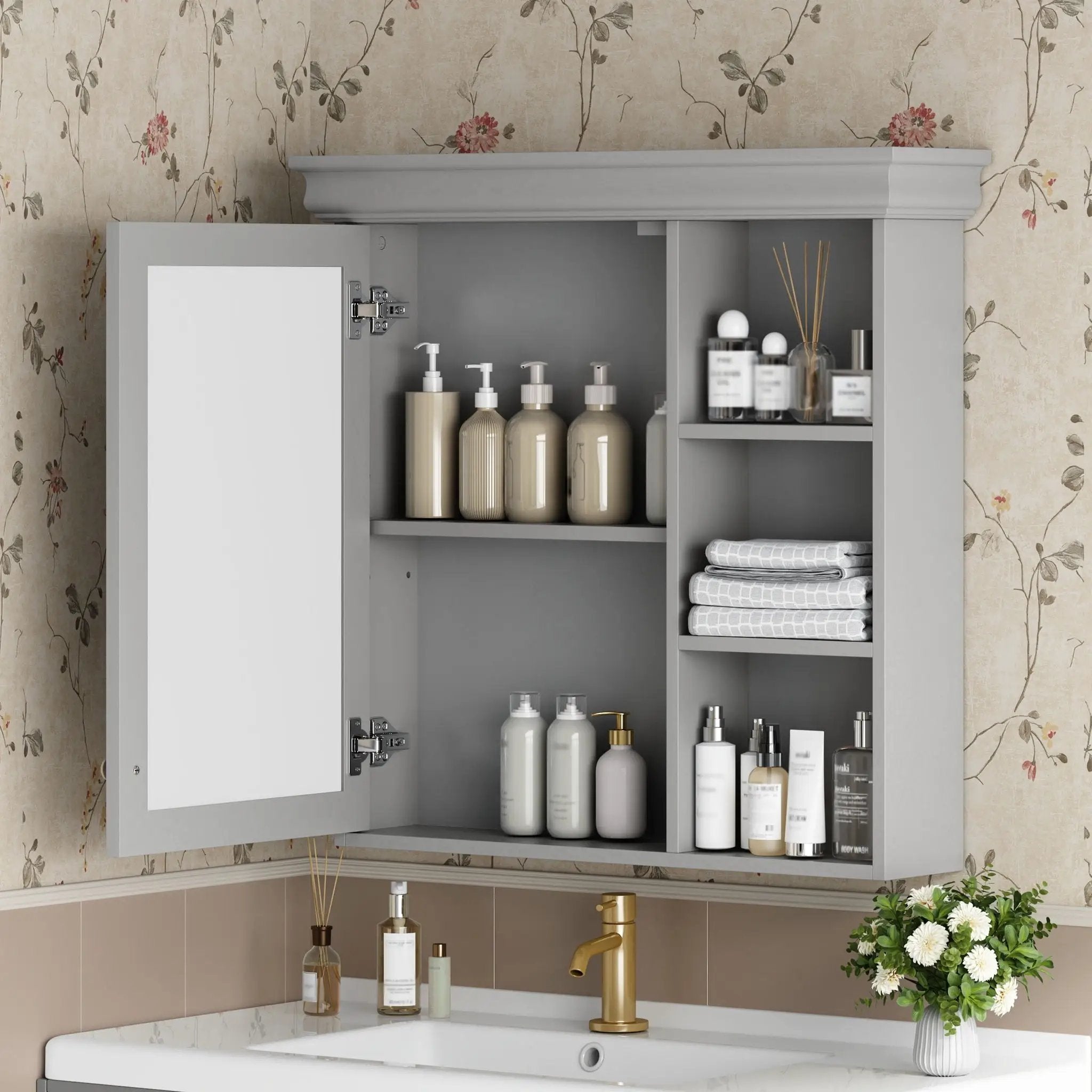 Wall Mounted Bathroom Medicine Cabinet With Mirror And Adjustable Storage With Soft Close Hinges by Unique Piece Furniture