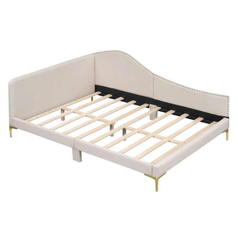 Upholstered Daybed With Headboard And Armrest, Support Legs by HouseOfZazla