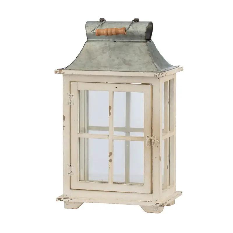 Wooden Candle Lantern Decorative, Hurricane Lantern Holder Decor For Indoor Outdoor, Home Garden Wedding - Ivory by HouseOfZazla