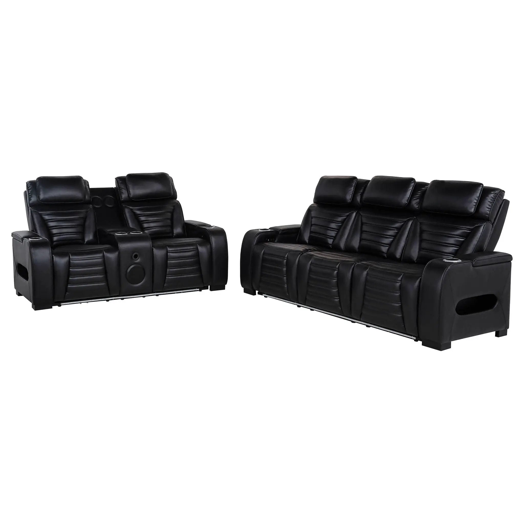 Zuma 2-piece Faux Leather Dual Power LED Sofa Set Black by Unique Piece Furniture