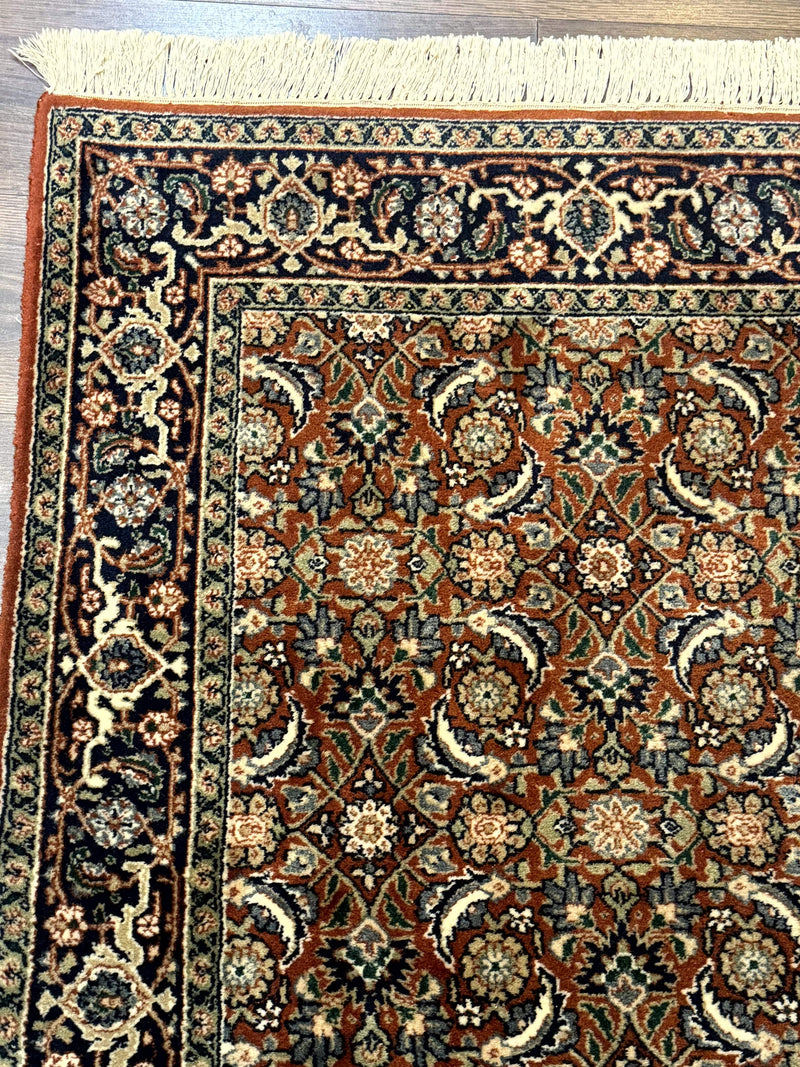 Indo Persian Bijar Rug 3x5, Red and Navy Blue, Allover Pattern, Fine Hand Knotted Wool Carpet by Jewel Rugs