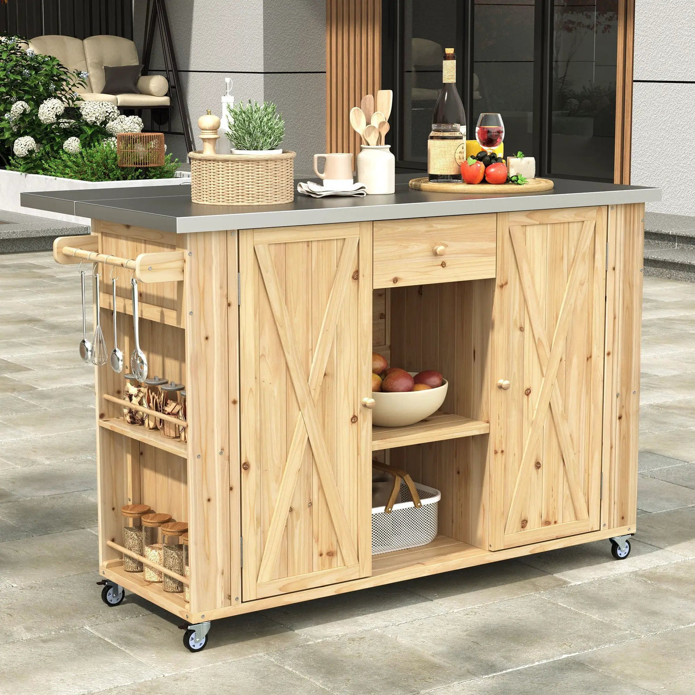 Outdoor Kitchen Island With Stainless Steel Top, Ample Storage Space, Towel And Spice Racks And A Bottle Opener by Unique Piece Furniture