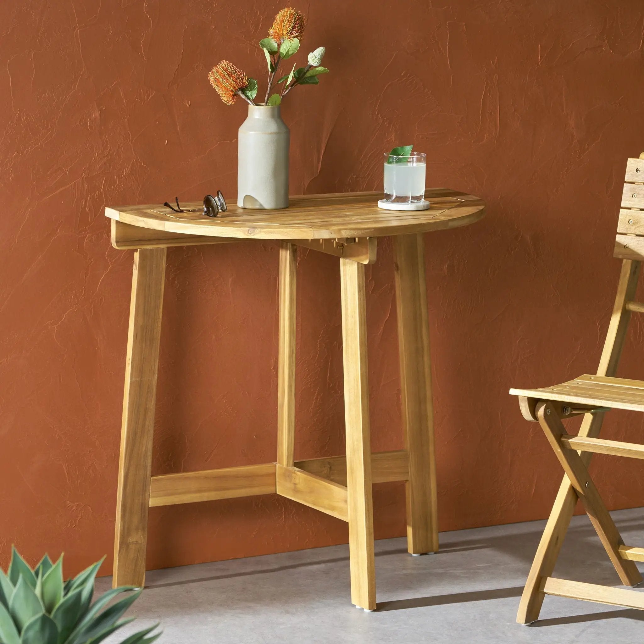 Outdoor Half Round Folding Acacia Wood Bistro Table by HouseOfZazla