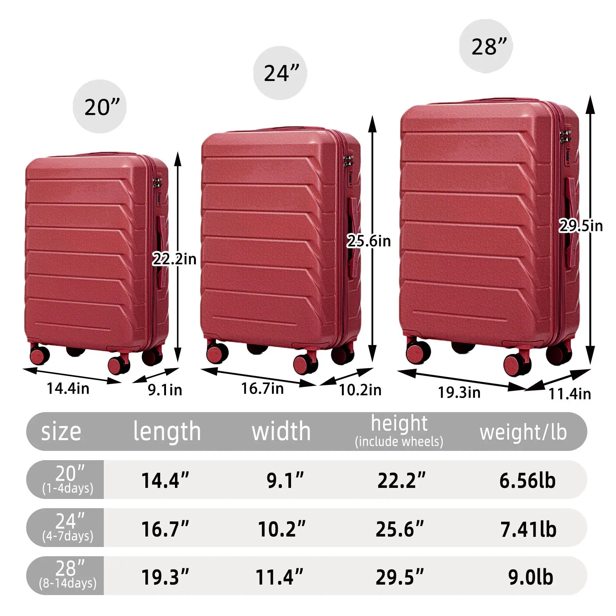 3 Pieces Set 20" / 24" / 28" Spinner Wheel Luggage With Combination Lock by HouseOfZazla