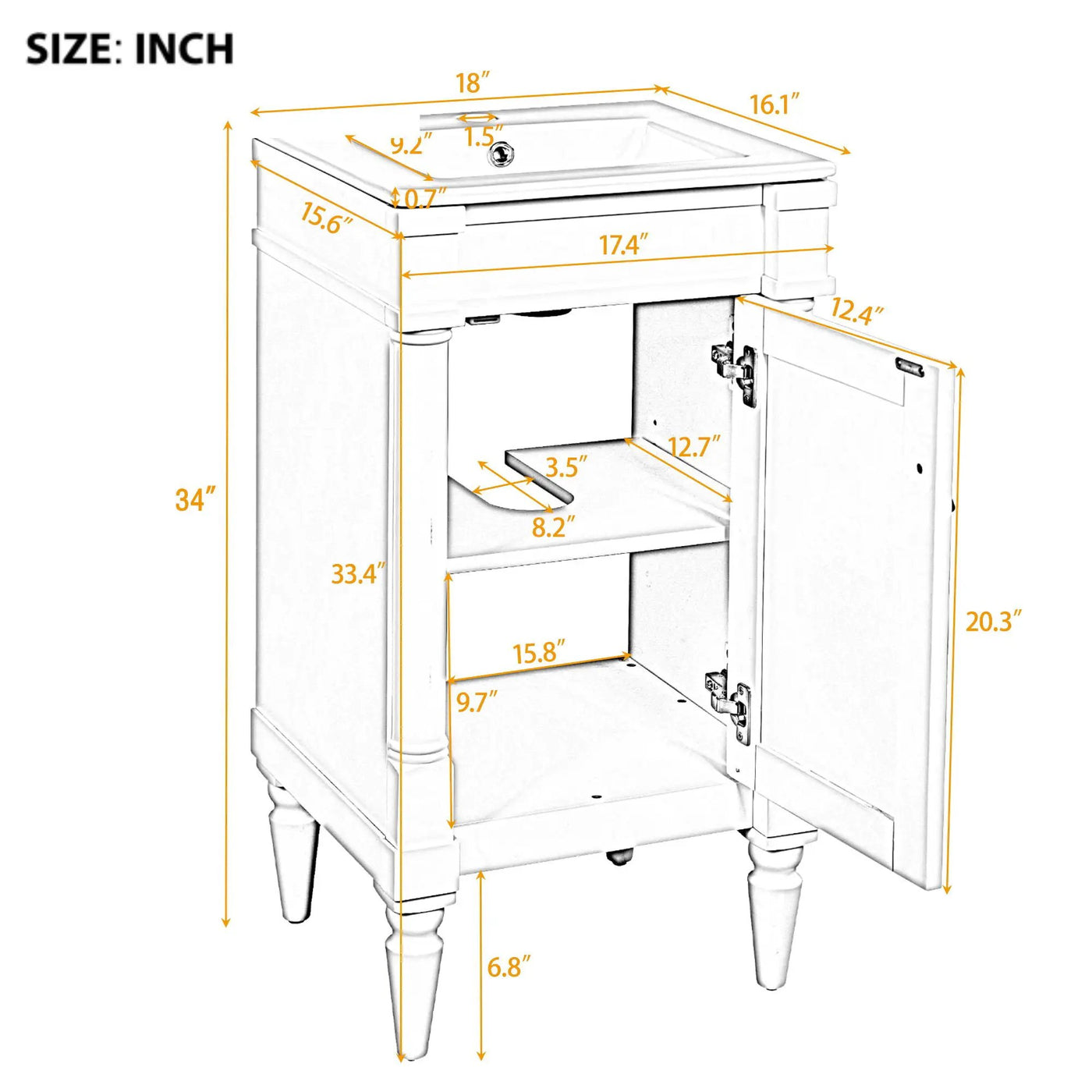 Bathroom Vanity With Sink, Storage Cabinet With Door, Drop In Sink, Compact Freestanding Design by Unique Piece Furniture