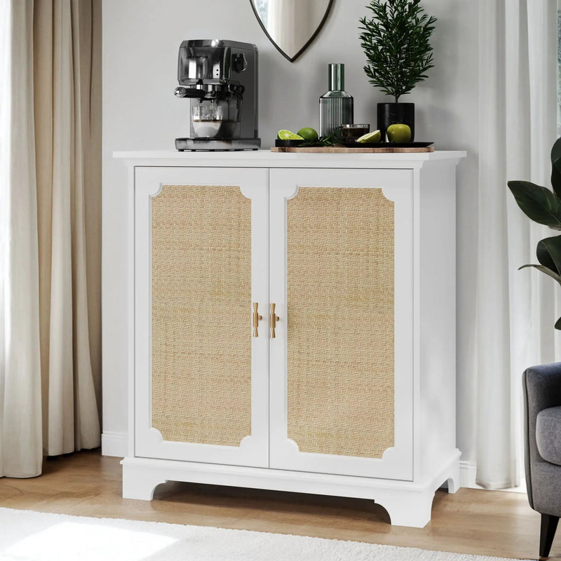 Rattan Decorated Sideboard Buffet Storage Liquor Cabinet - White by Unique Piece Furniture