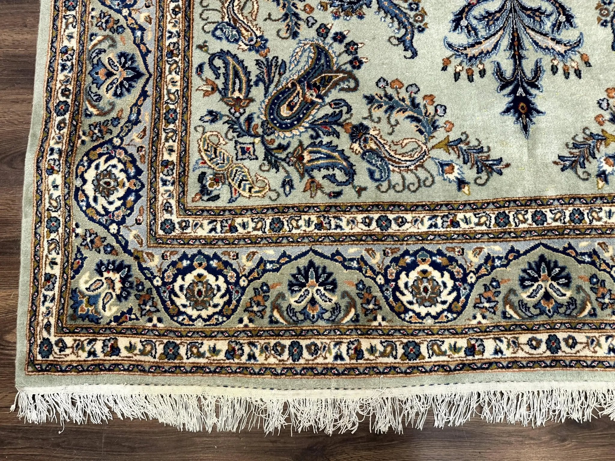 Light Green and Blue Persian Kashan Rug 7x10, Authentic Persian Carpet, Handmade, Wool by Jewel Rugs