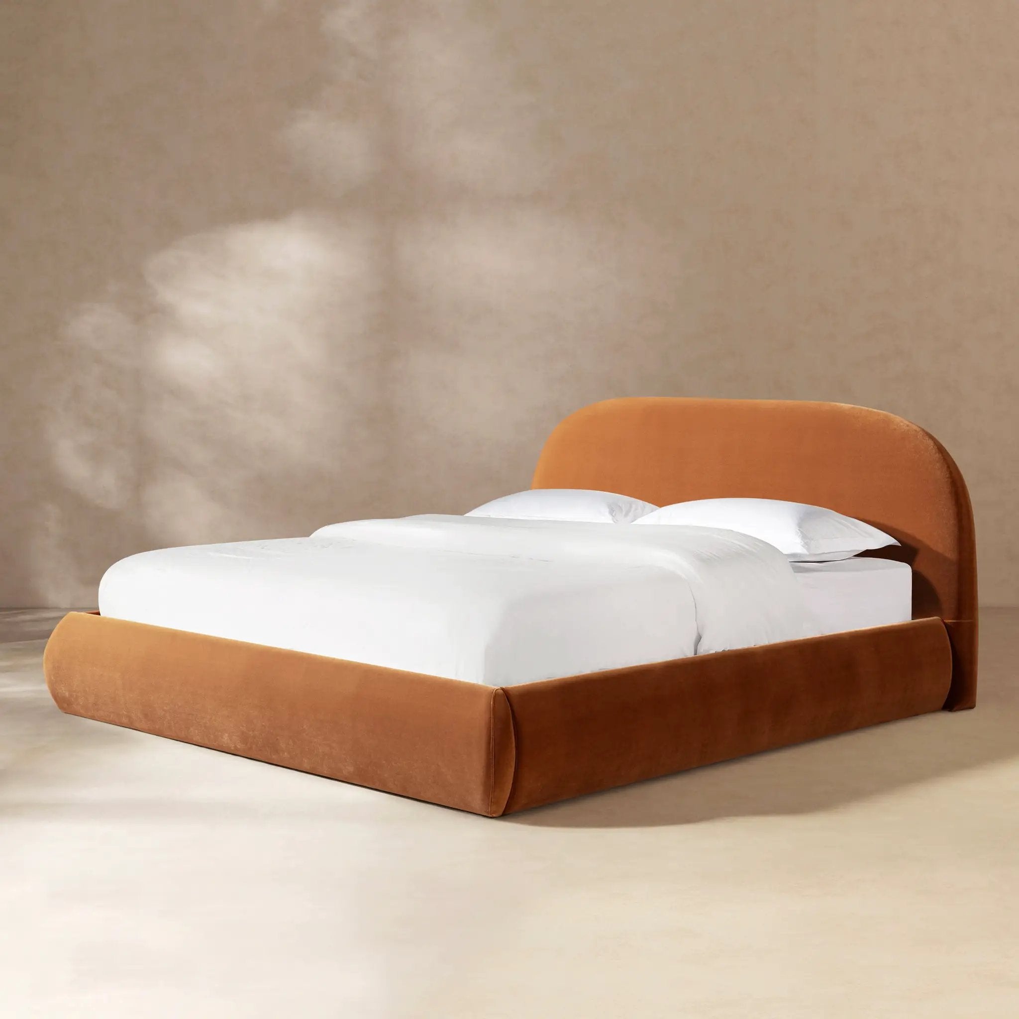Archie Puffy Grounded Upholstered Platform Bed, King, Burnt by HouseOfZazla