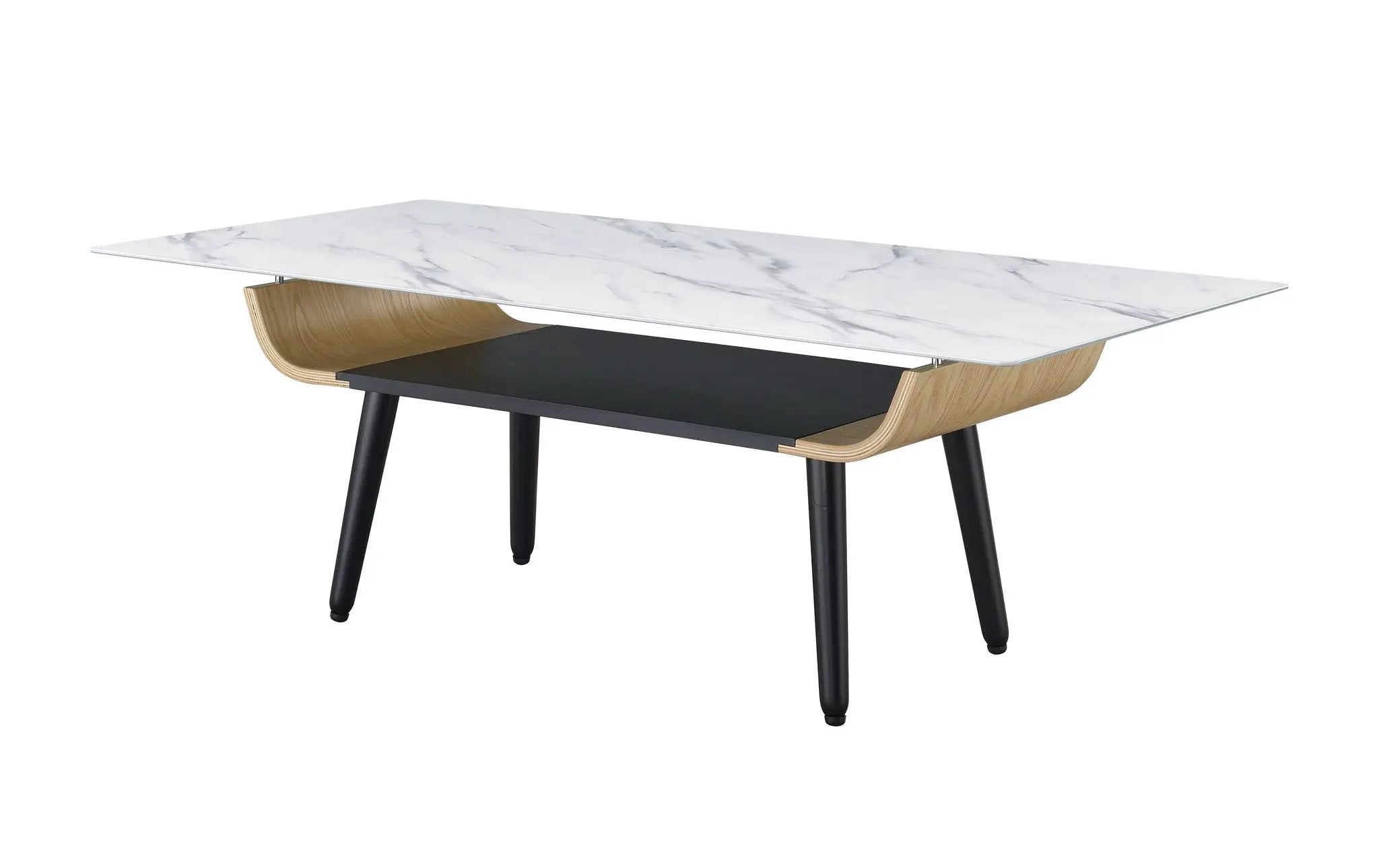 Landon - Coffee Table With Glass Marble Texture Top And Bent Wood Design by Unique Piece Furniture