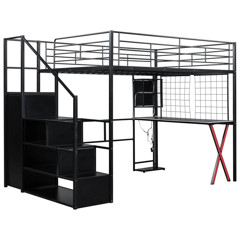 Loft Bed With Built In Work Station, Wardrobe, Storage Staircase And LED by Unique Piece Furniture