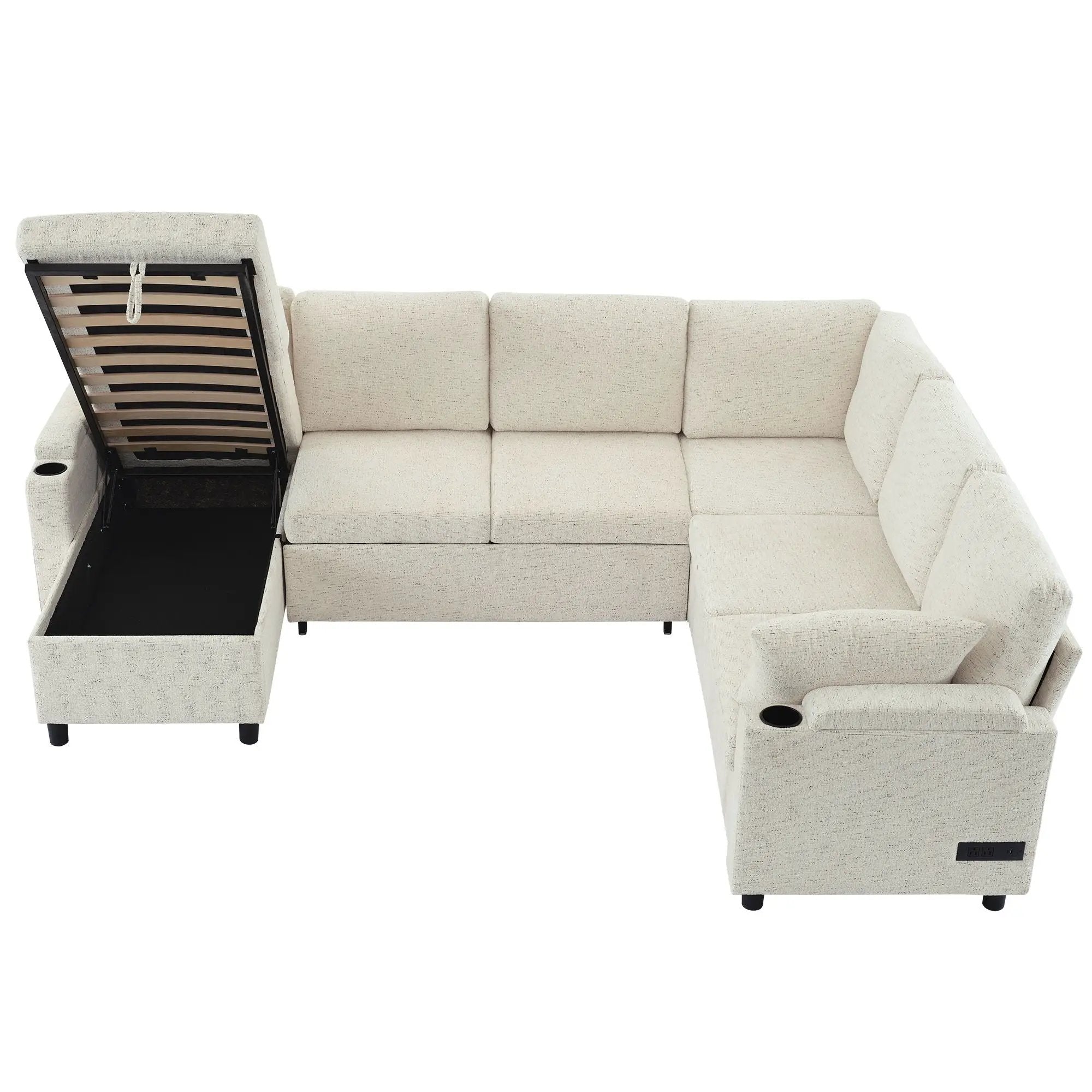 U-Shaped Sectional Sleeper Sofa With Ample Storage Space, 2 Cup Holders And Charging Ports For Living Room by HouseOfZazla