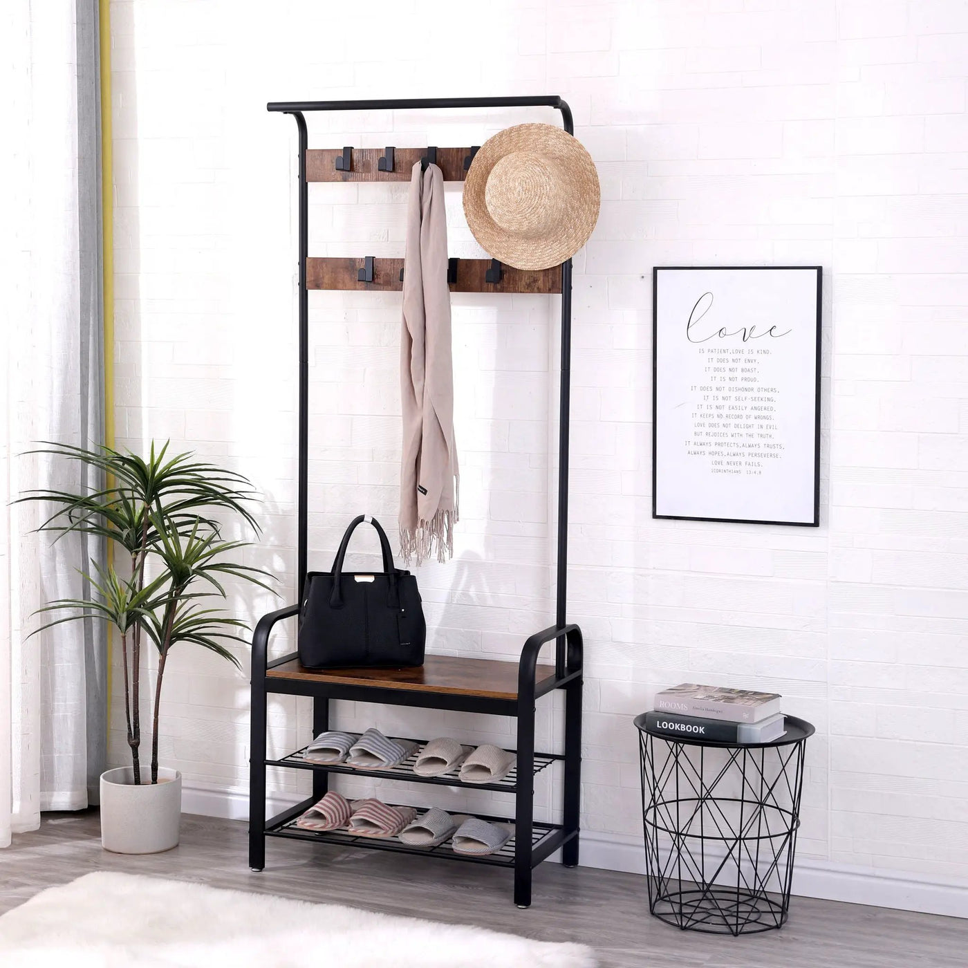 Hall Tree With Shoe Bench For Entryway With 9 Removable Hooks by Unique Piece Furniture
