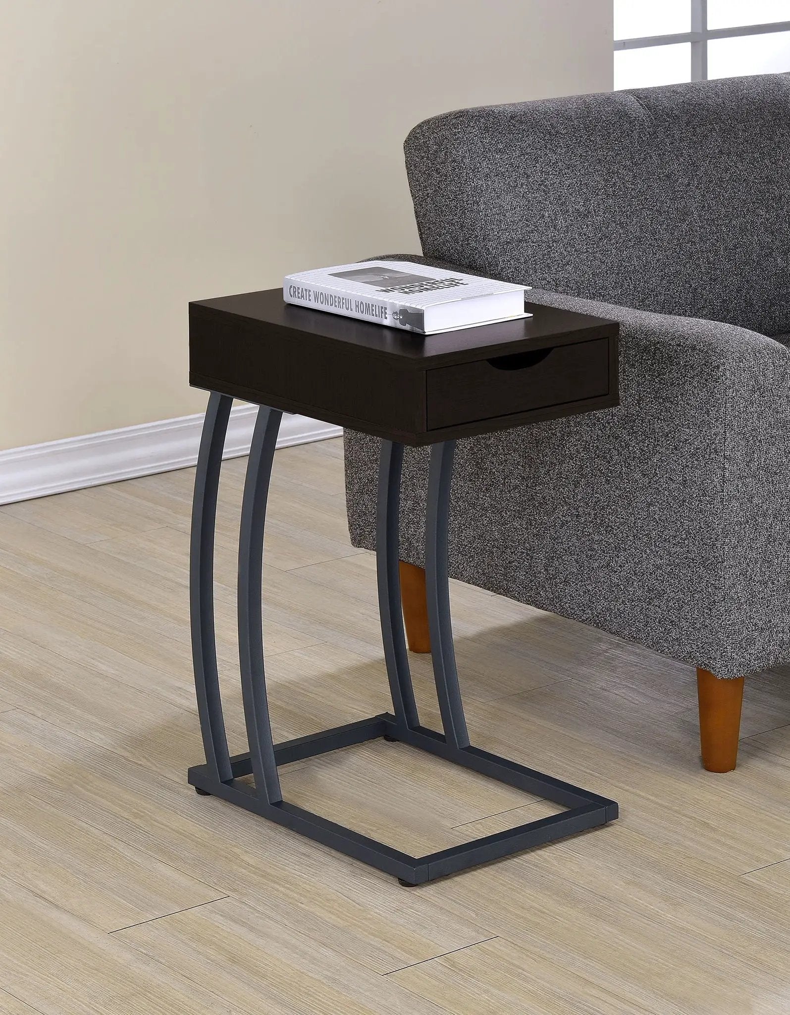 Troy 1-drawer C-Shaped Side Table Power Outlet Cappuccino by Unique Piece Furniture