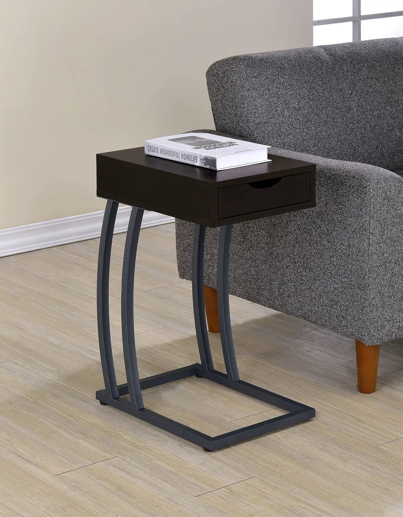 Troy 1-drawer C-Shaped Side Table Power Outlet Cappuccino by Unique Piece Furniture