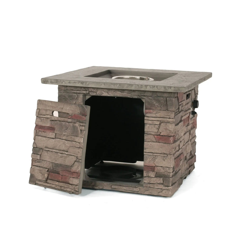 Classic Design Square Fire Pit With Top And 40,000 Btu Heat Output - Stone Gray by HouseOfZazla