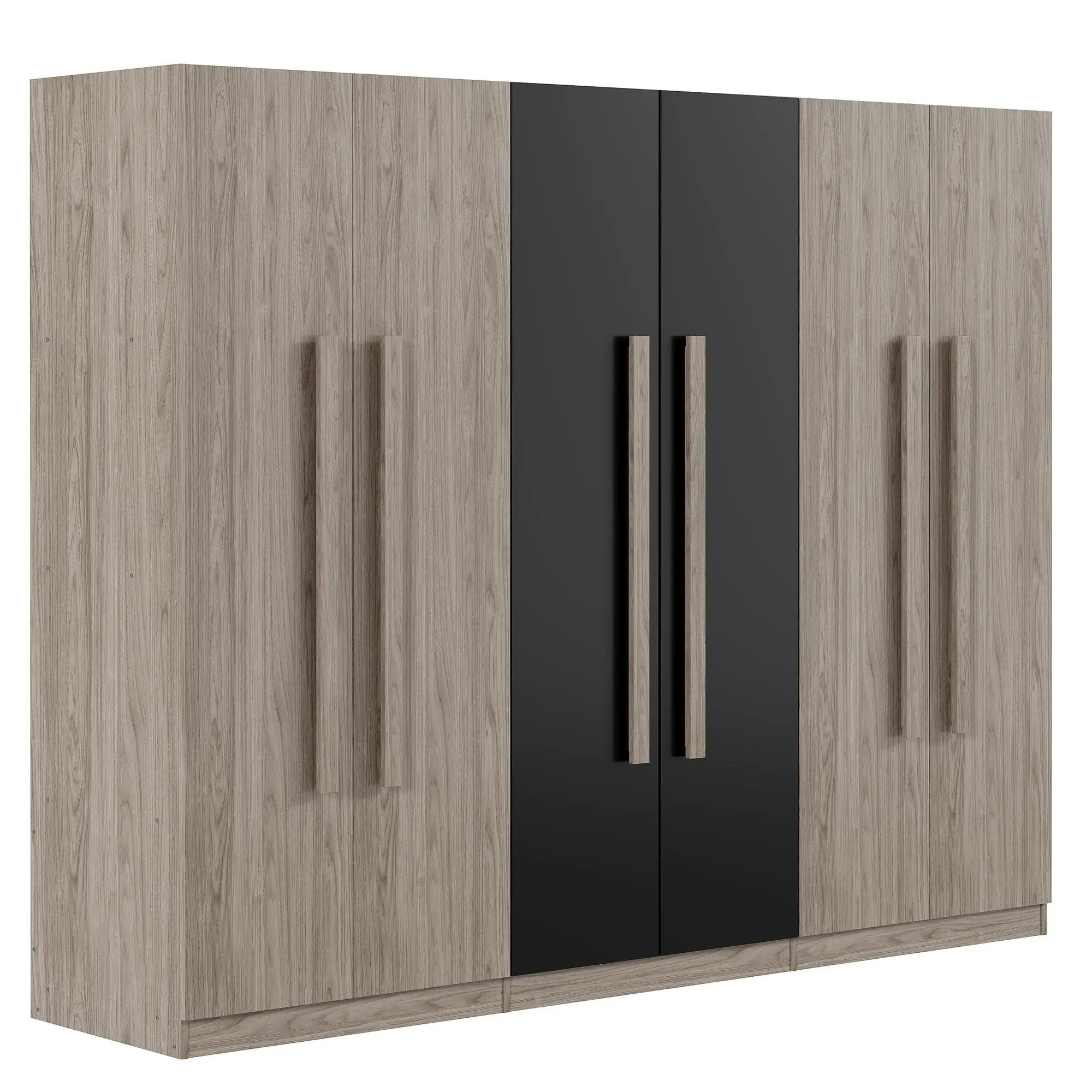 6 Doors Wardrobe Storage For Bedroom, With 2 Drawers Inside - Black / Nature by Unique Piece Furniture