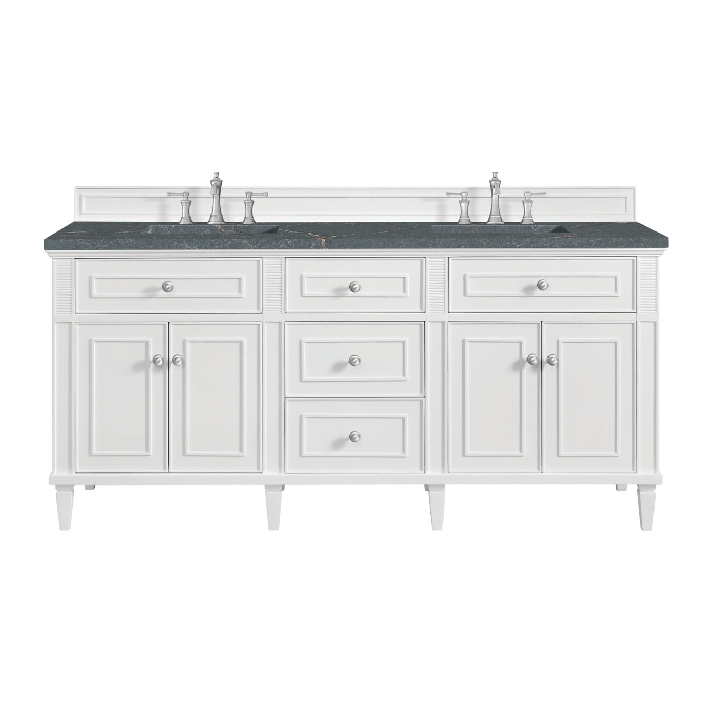 James Martin Lorelai 72" Double Bathroom Vanity, Bright White with Parisien Bleu countertop