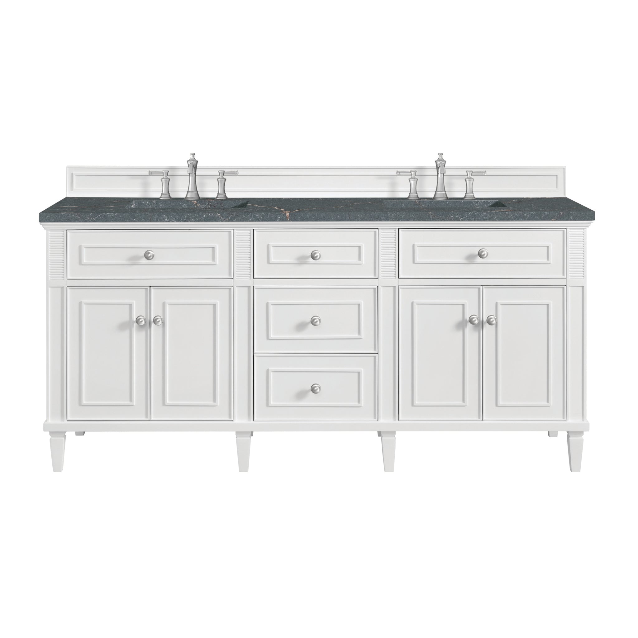 James Martin Lorelai 72" Double Bathroom Vanity, Bright White with Parisien Bleu countertop