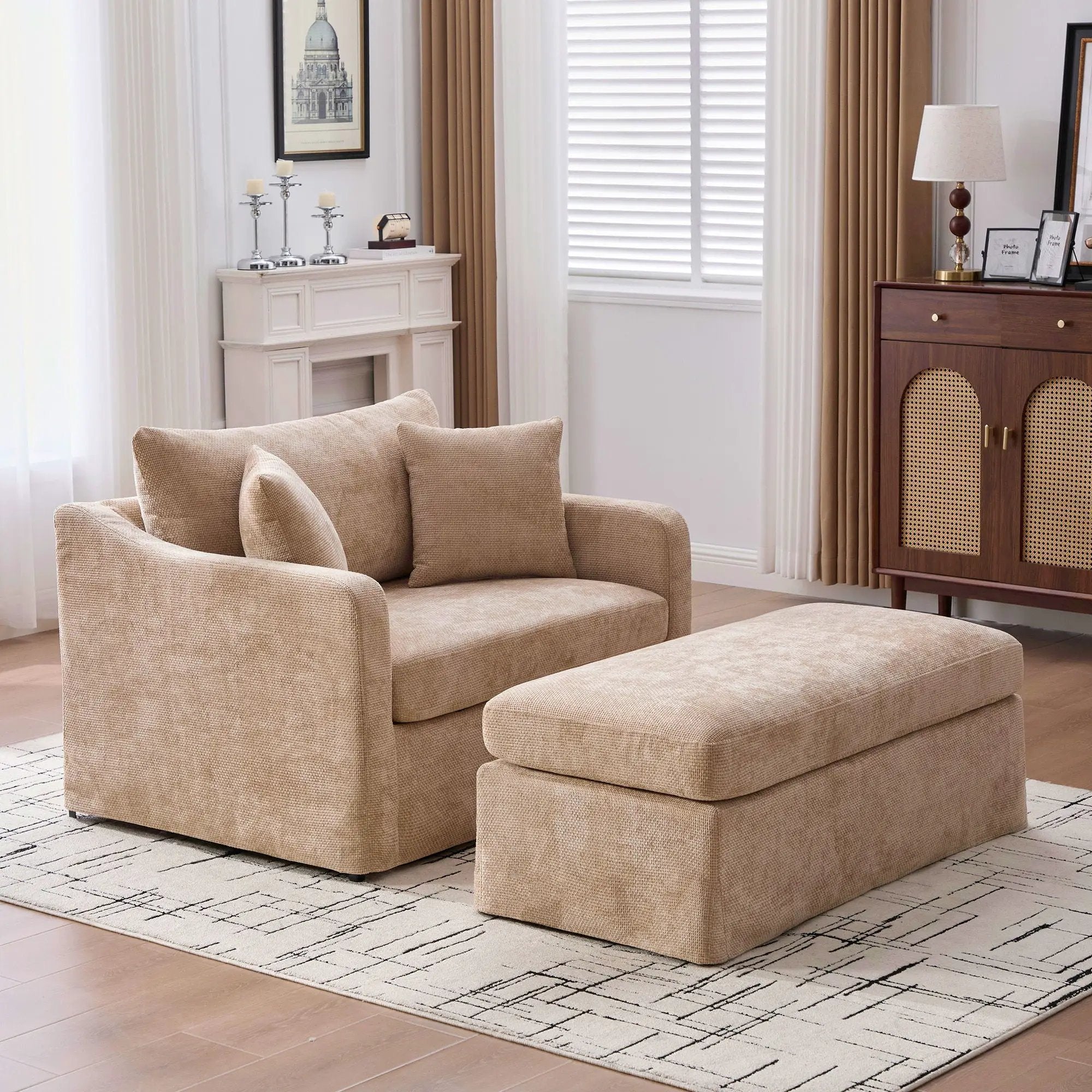 Accent Chair With Ottoman, Includes 2 Bolster Pillows by Unique Piece Furniture