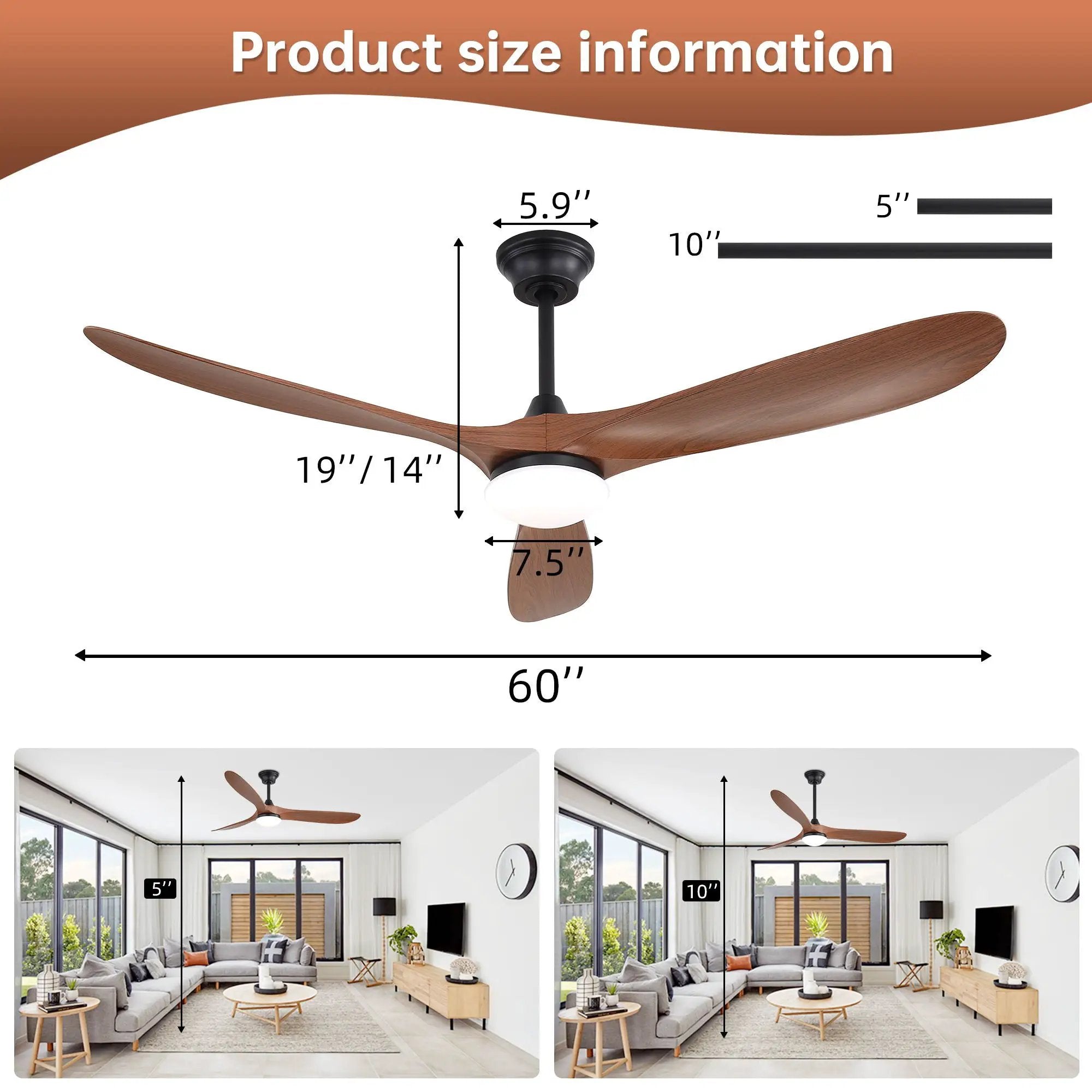 Smart Ceiling Fan With Lights, 3 Blades, Reversible Quiet DC Motor For Indoor by Unique Piece Furniture