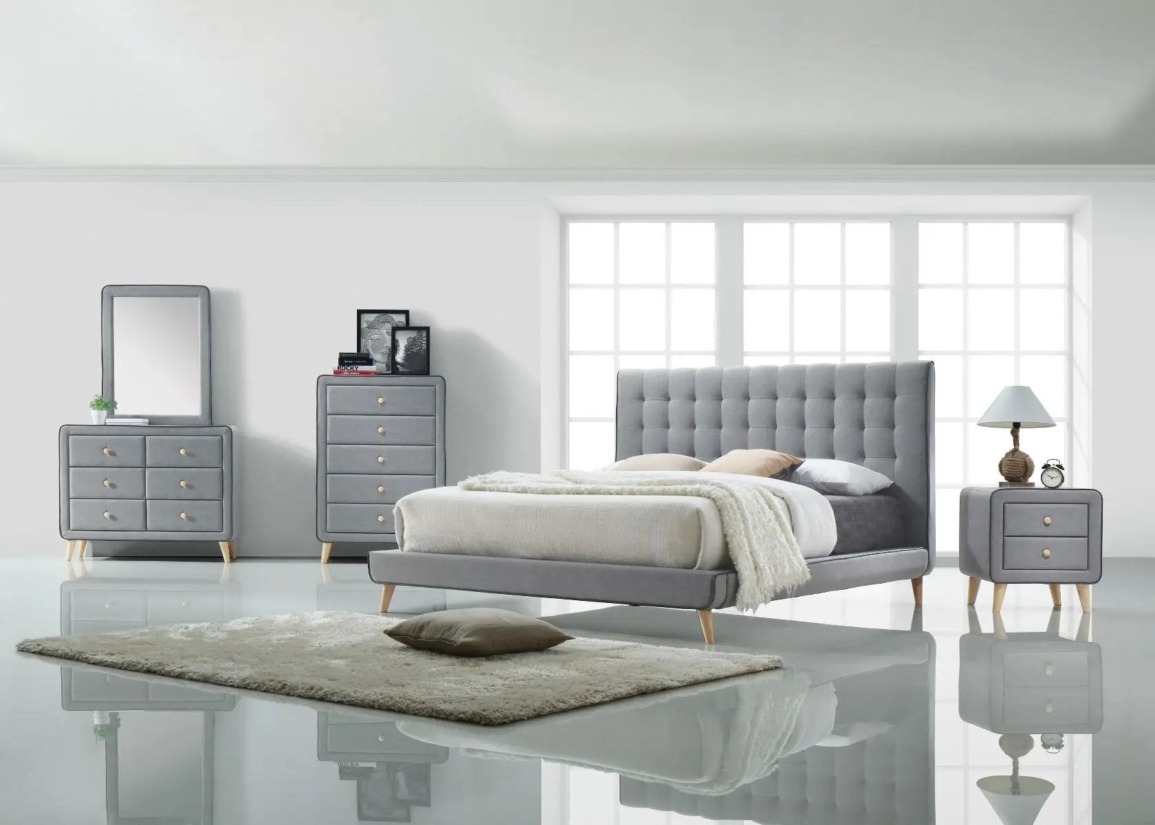 Valda - Mirror - Light Gray Fabric by Unique Piece Furniture