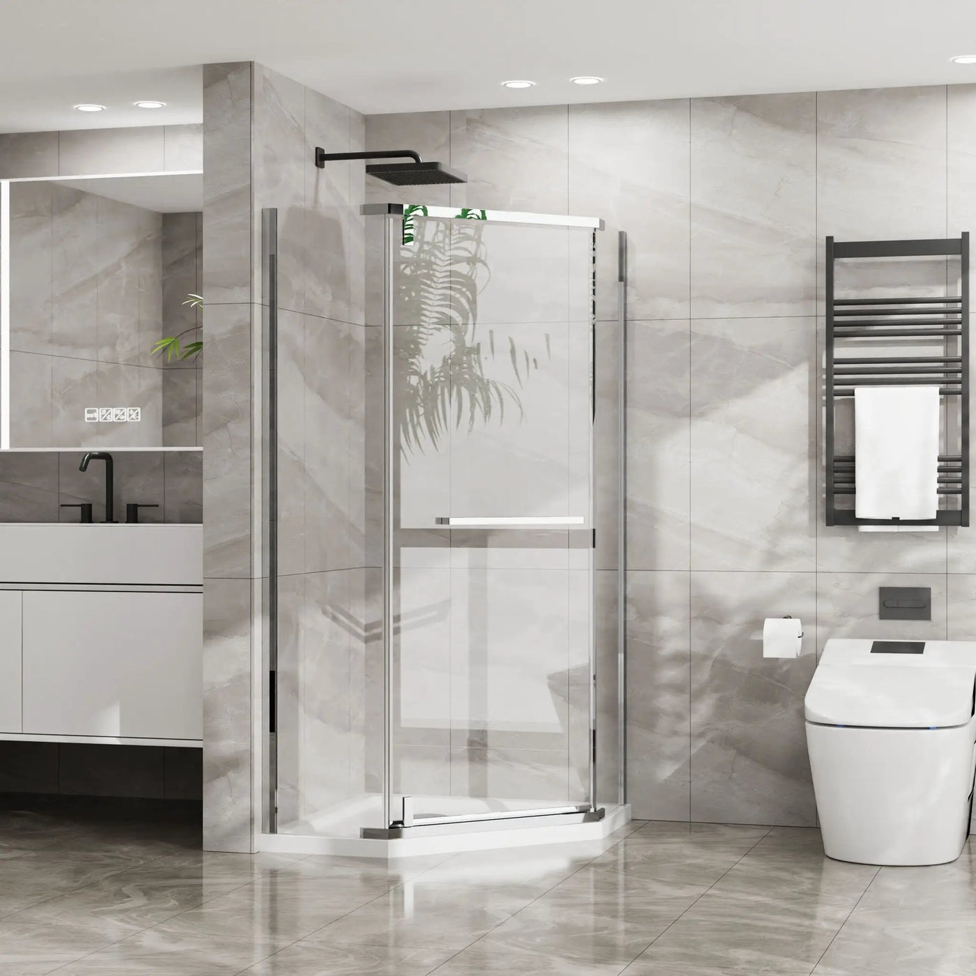 Durable Hardware Neo Angle Frameless Shower Door With Acrylic Base Combo by HouseOfZazla