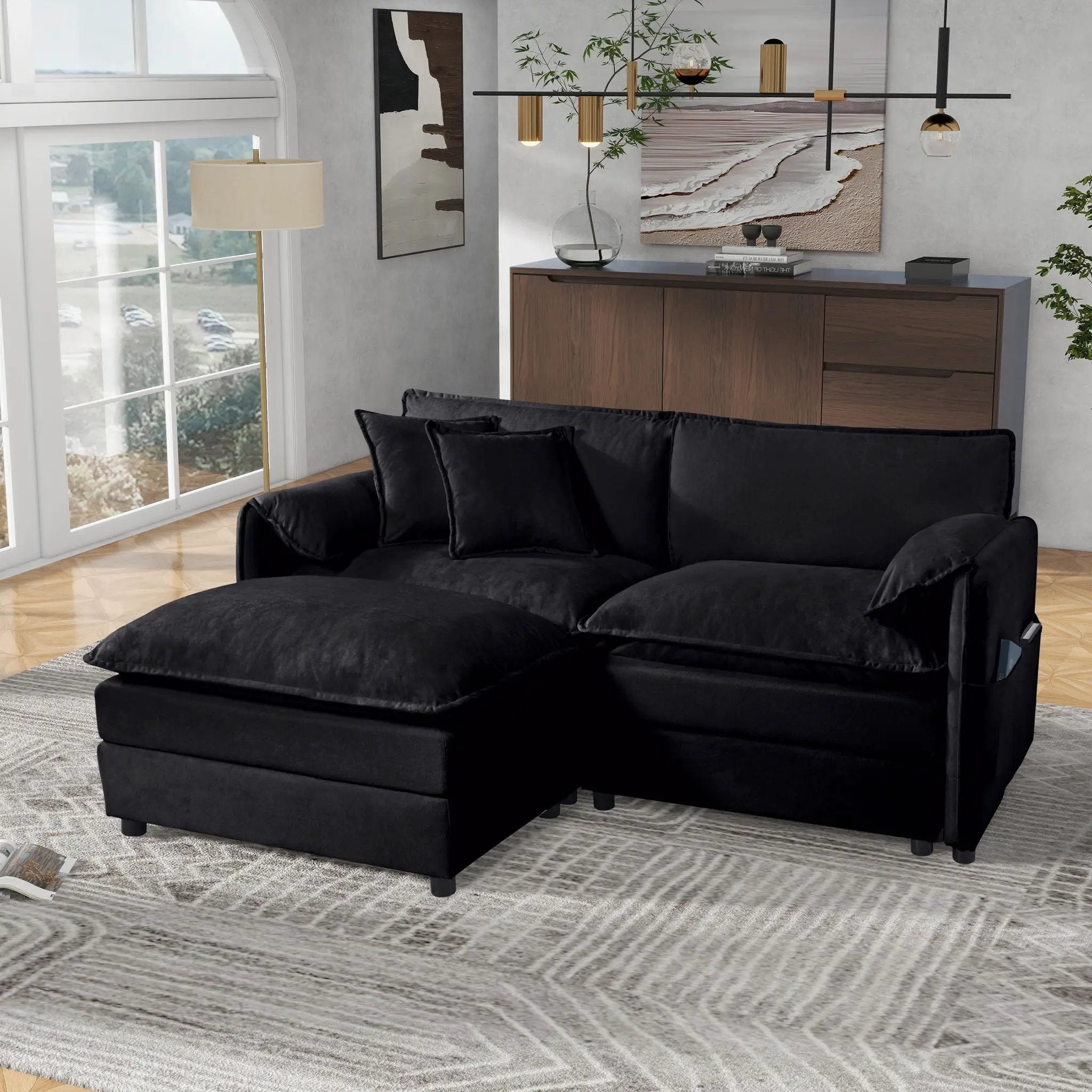 Modern Comfy Deep Seat Modular Sectional Sofa Cloud Couch With Ottoman by HouseOfZazla