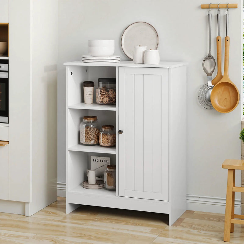 Classic Freestanding Bathroom And Kitchen Storage Cabinet With Adjustable Shelves - White by Unique Piece Furniture
