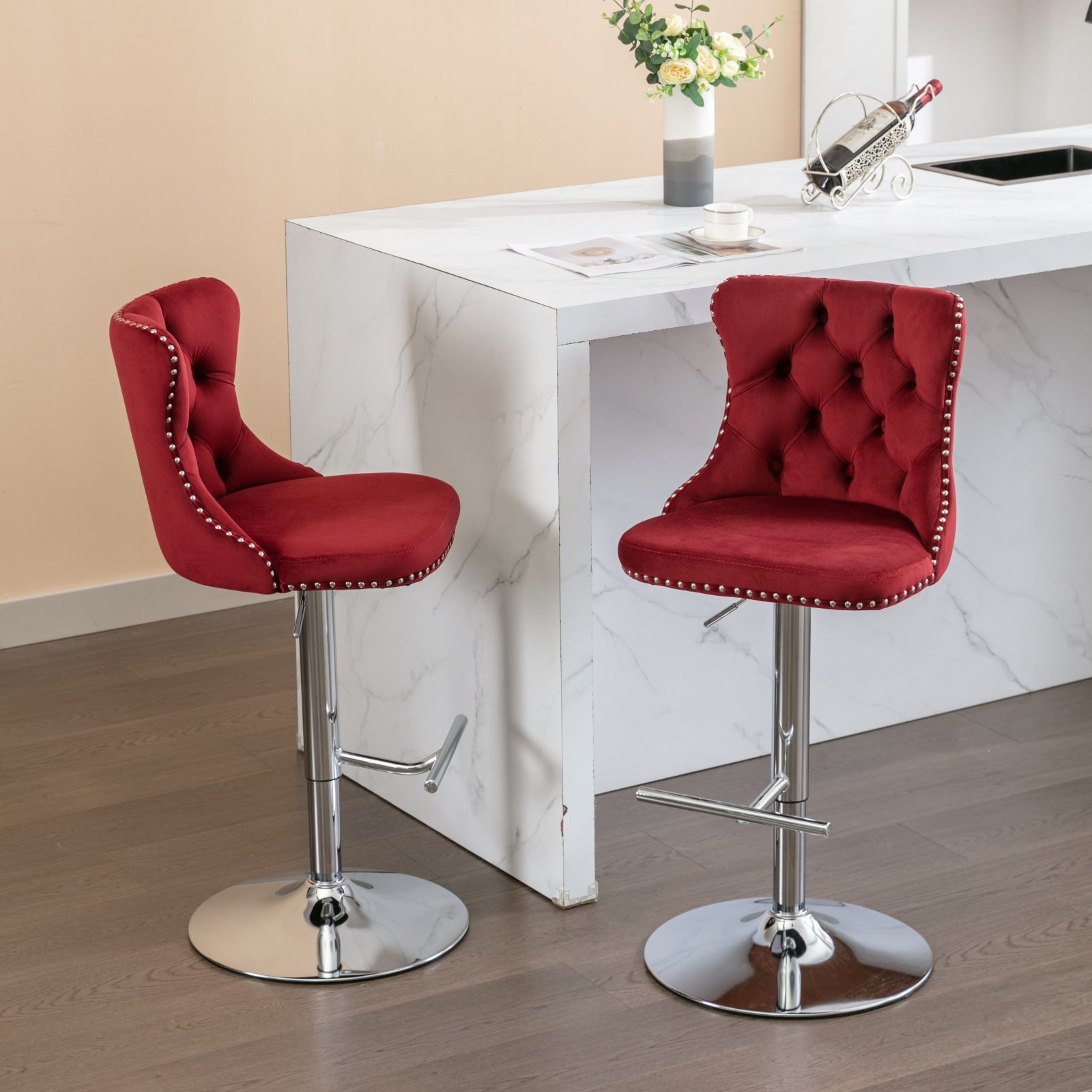 Swivel Adjustable Height Barstools Set of 2 by HouseOfZazla