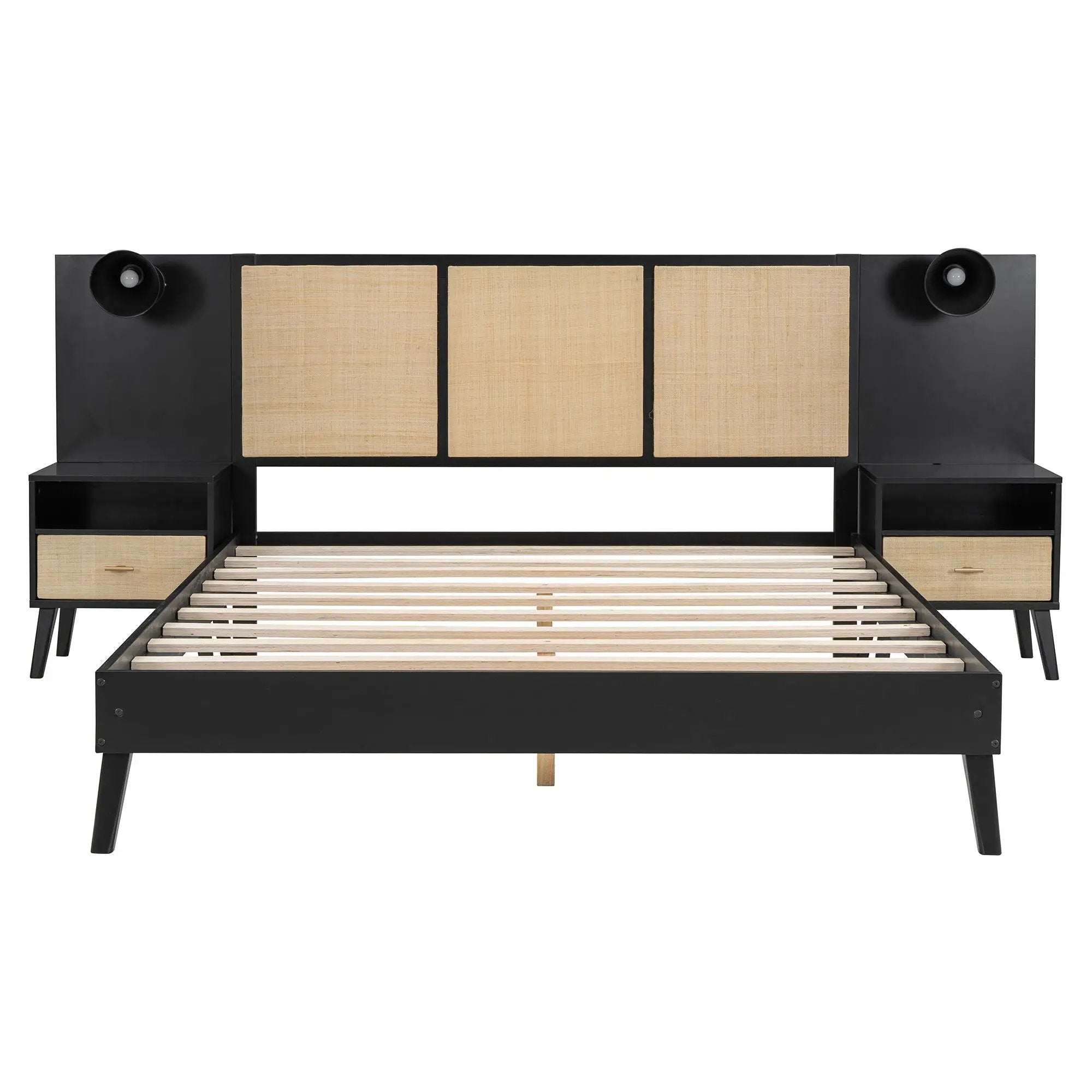 Bed Frame With 2 Nightstands Elegant Design With Lamps by HouseOfZazla