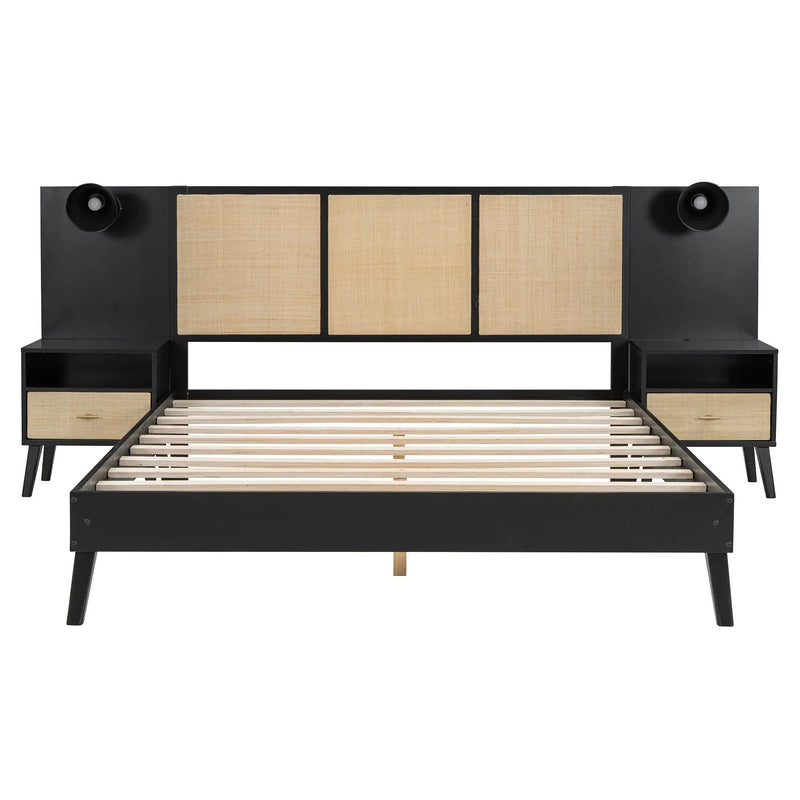 Bed Frame With 2 Nightstands Elegant Design With Lamps by HouseOfZazla