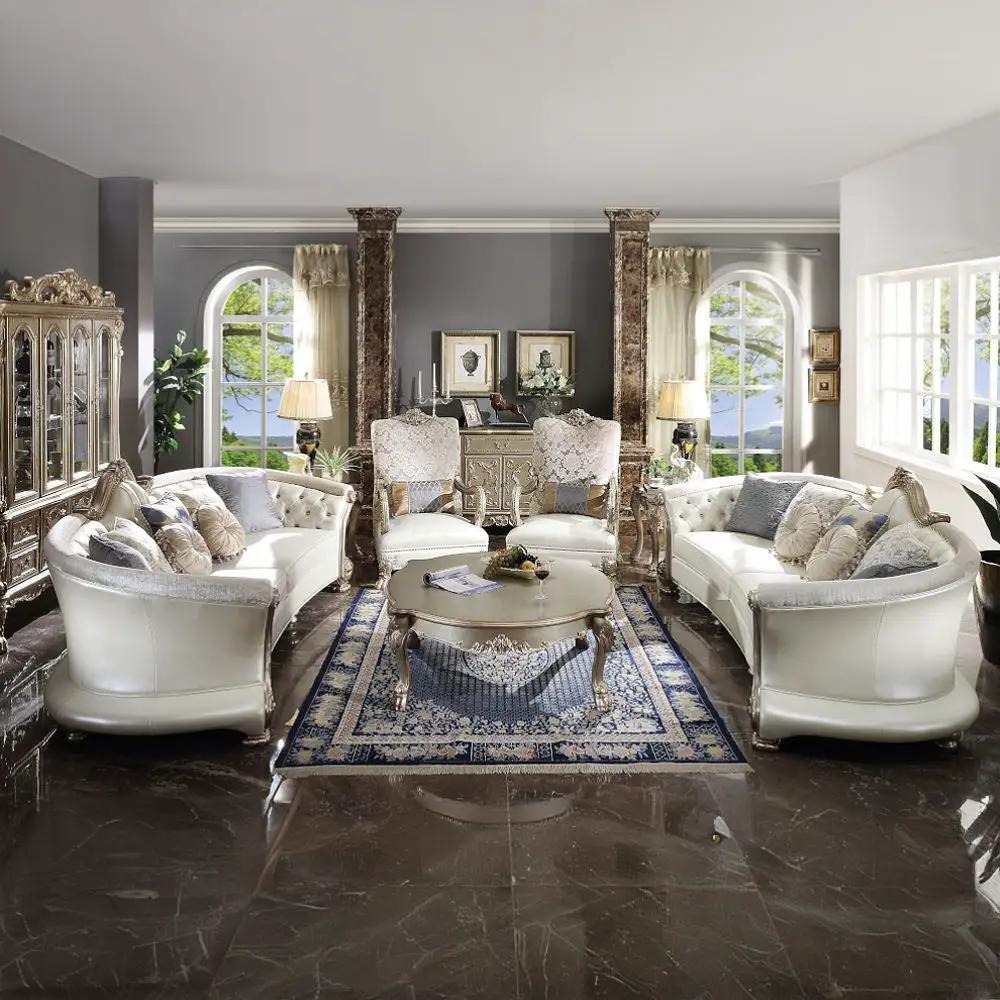 Dresden II - Sofa With 7 Pillows - Pearl Synthetic Leather & Gold Patina by Unique Piece Furniture