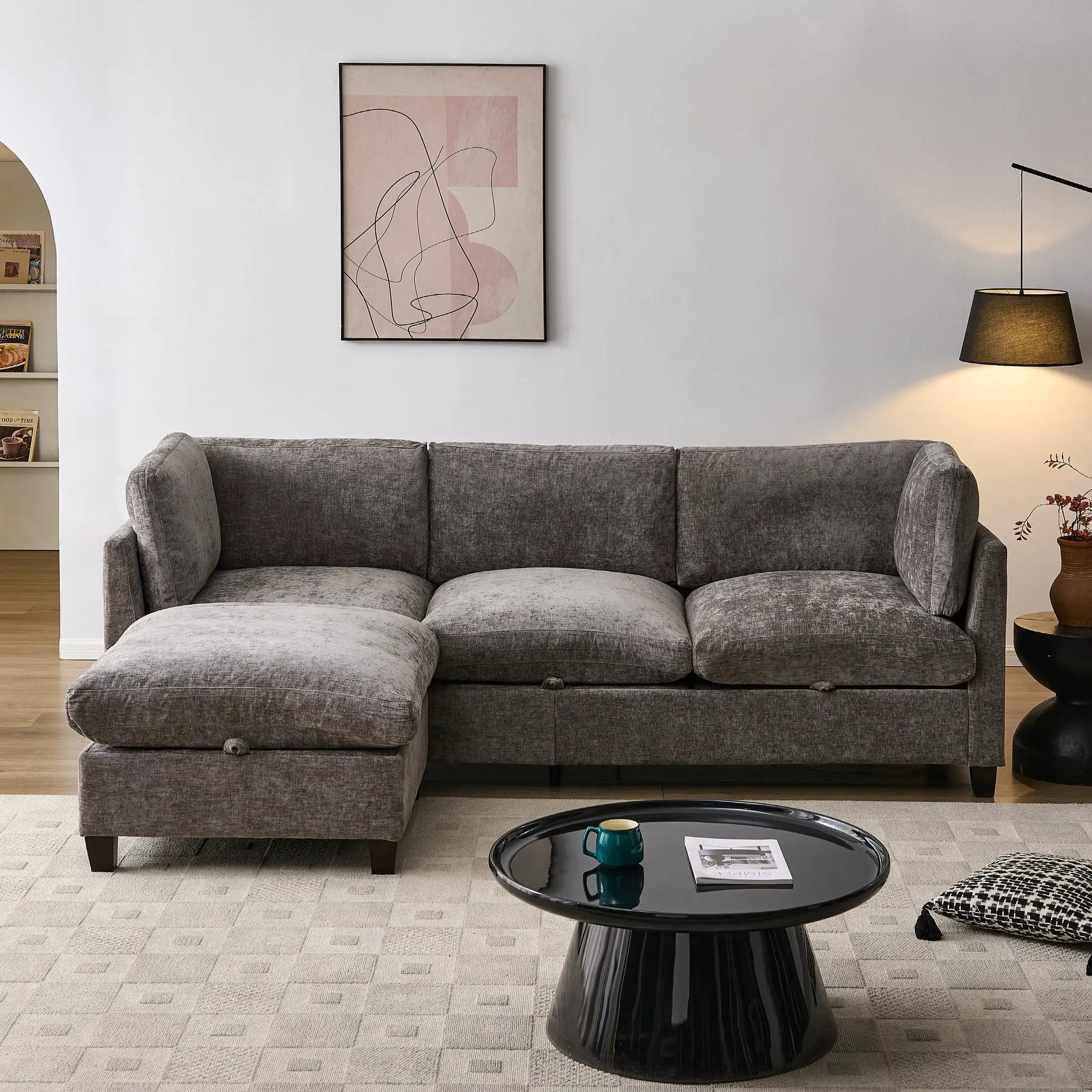 Chenille Upholstered L-Shape Sectional Couch by HouseOfZazla
