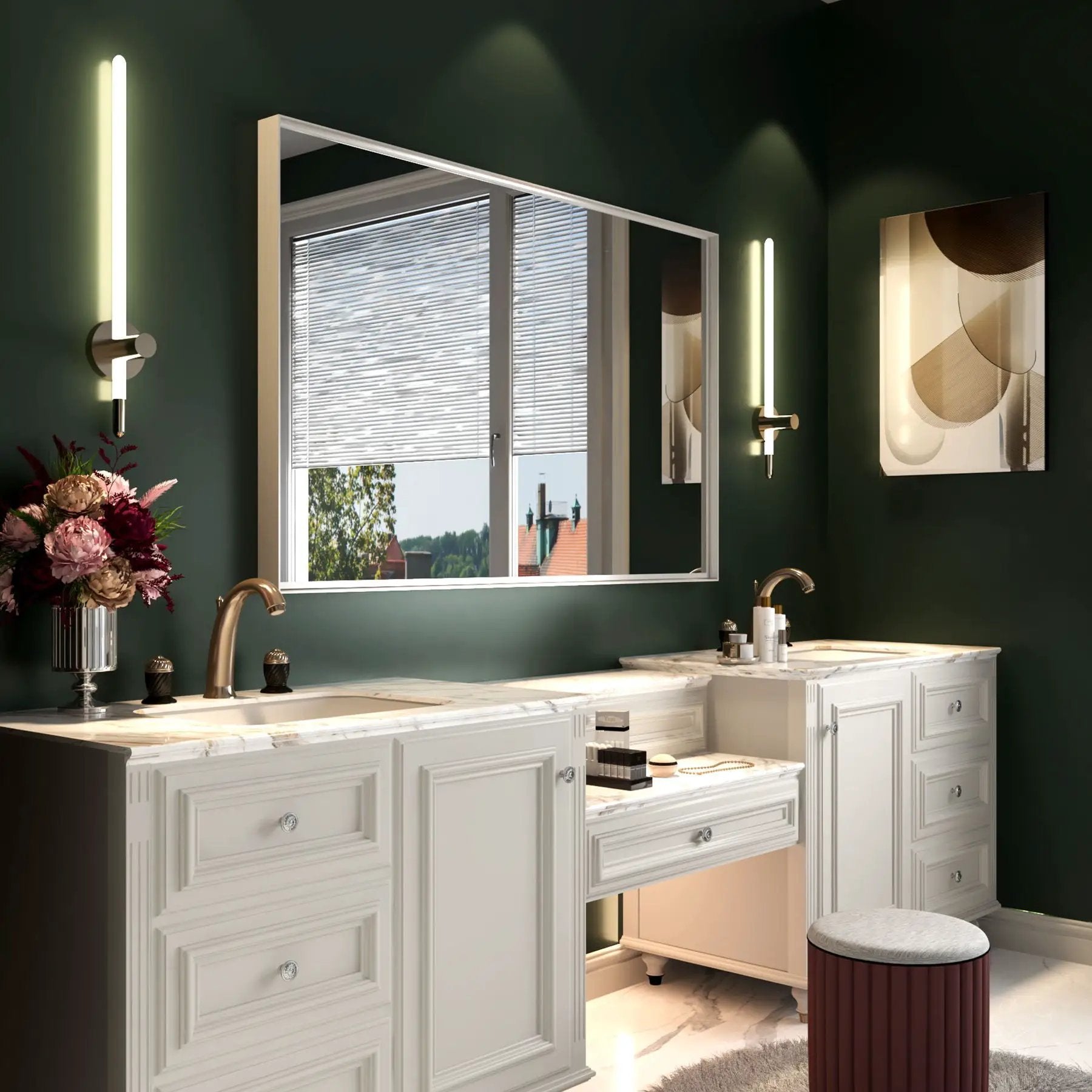 Rectangular Wall-Mounted Beveled Bathroom Mirror, Square Angle Metal Frame Wall Mounted Bathroom Mirrors For Wall (Horizontal & Vertical) - Glossy White by HouseOfZazla