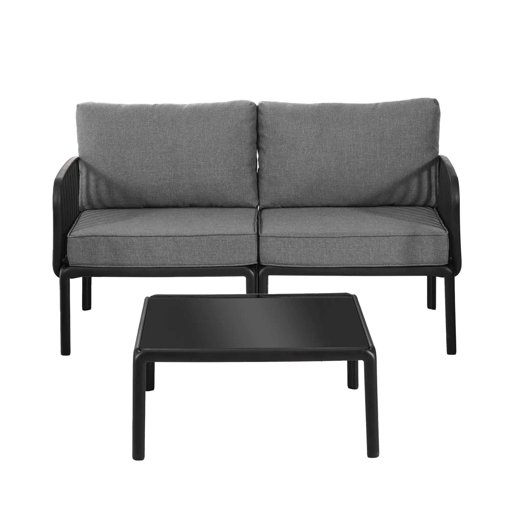 3 Piece Patio Conversation Sets, Modern Outdoor Patio Sectional Furniture Set with Square Coffee Table by HouseOfZazla