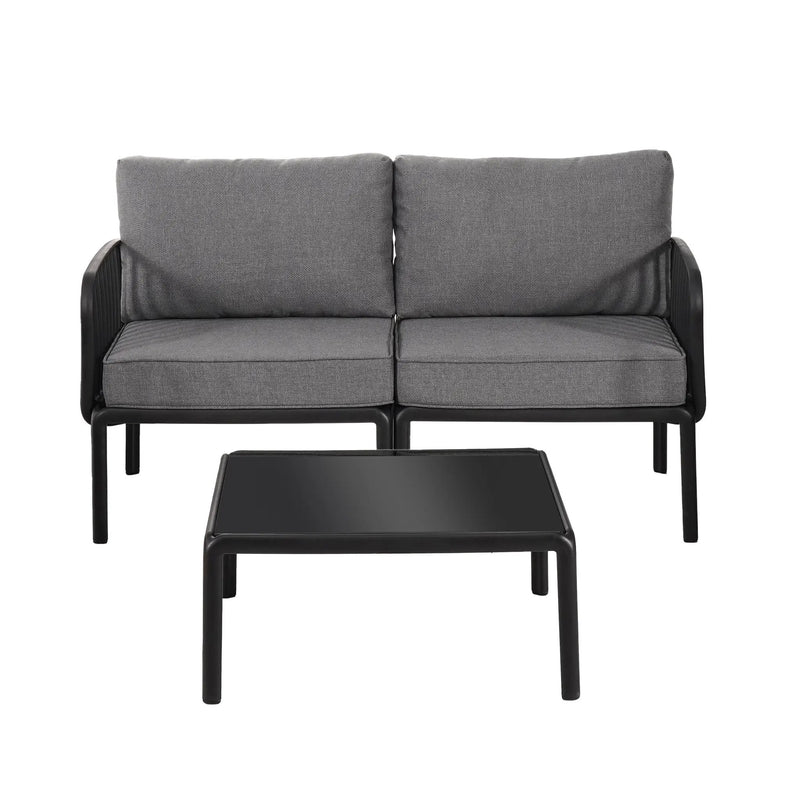 3 Piece Patio Conversation Sets, Modern Outdoor Patio Sectional Furniture Set with Square Coffee Table by HouseOfZazla