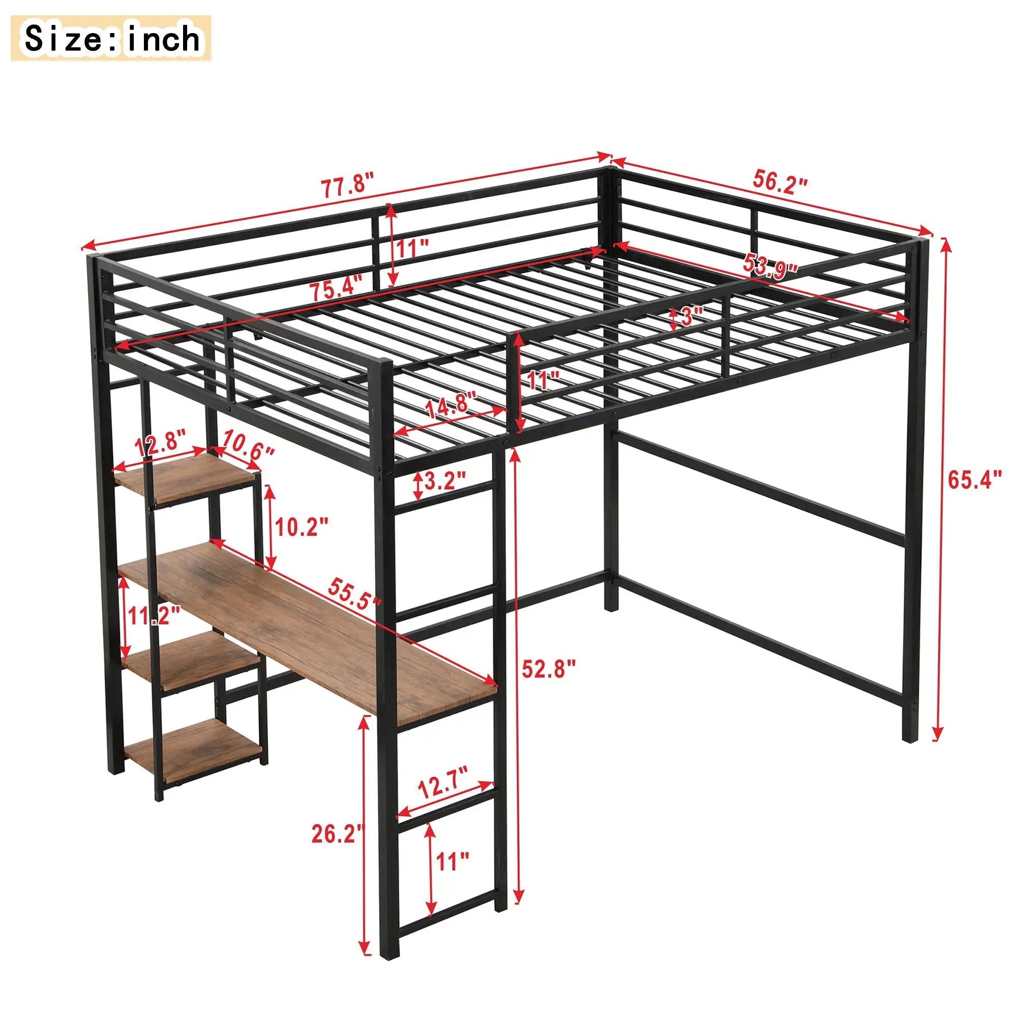 Loft Bed With Built In Desk And Storage Shelves, Full Size - Black by Unique Piece Furniture
