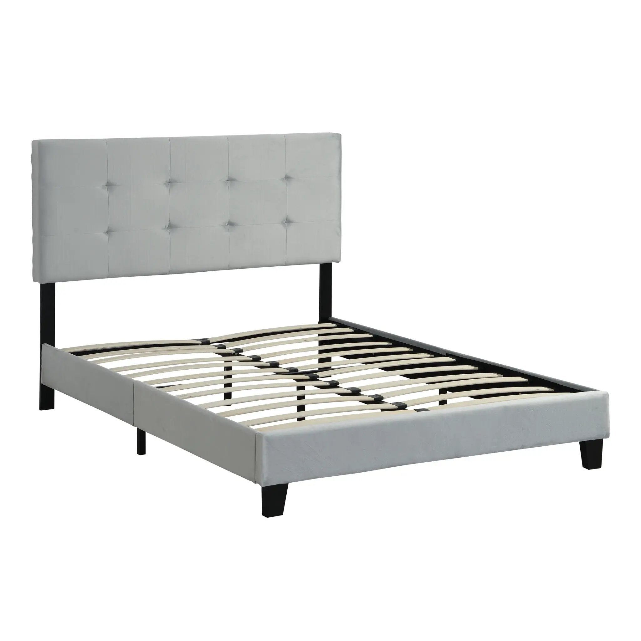 Full Size Upholstered Platform Bed Frame With Pull Point Tufted Headboard, Strong Wood Slat Support, Mattress Foundation, No Box Spring Needed - Gray by HouseOfZazla